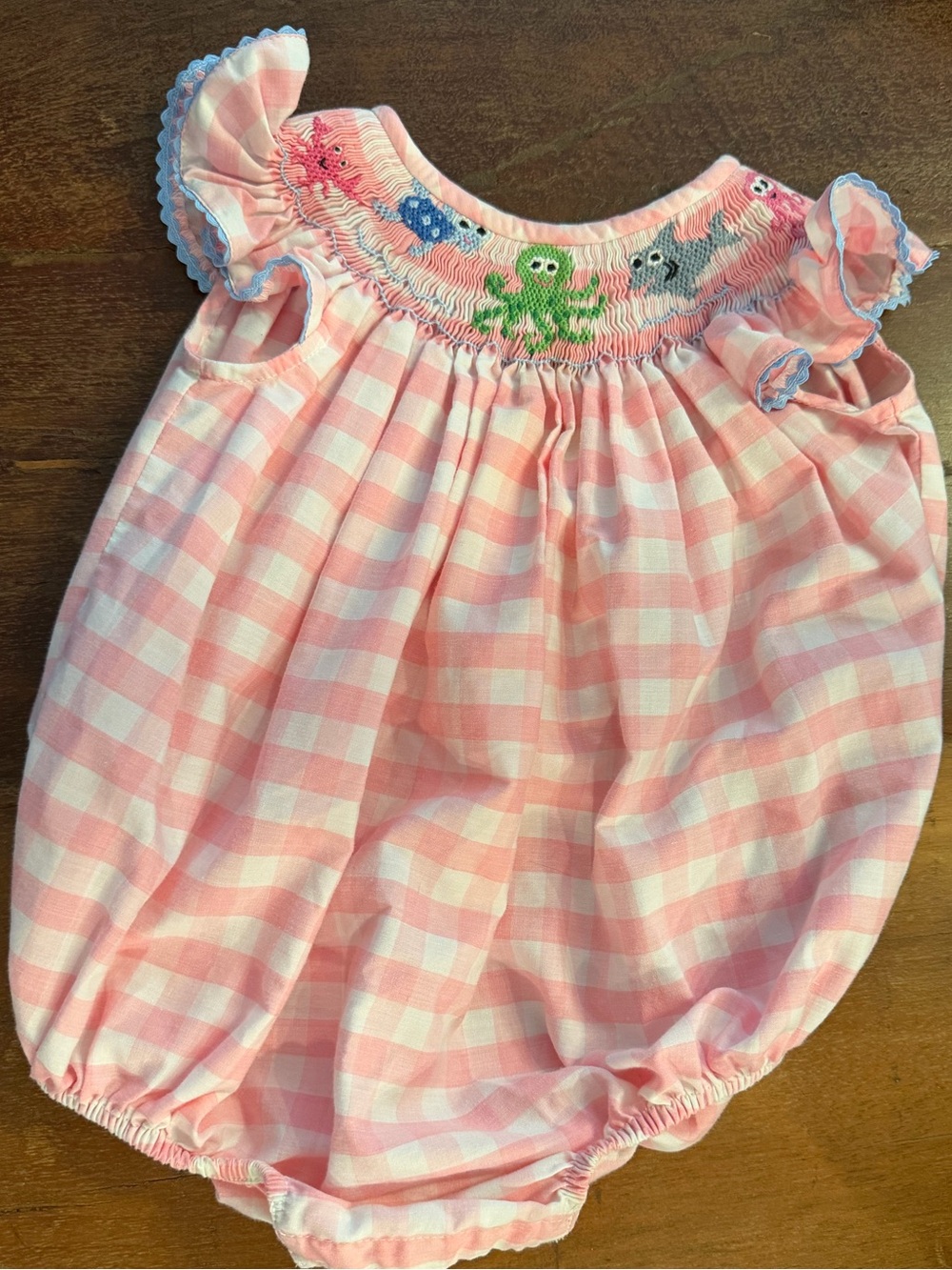 Pink Gingham Smocked Octopus Baby One-Piece Bodysuit